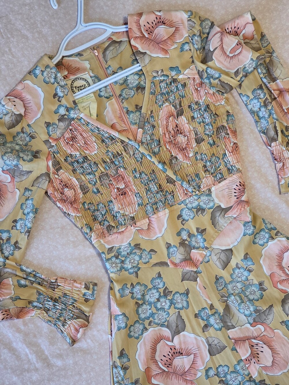 Vintage 70s Fancy That Canadian Union Floral Smocked Maxi Dress
